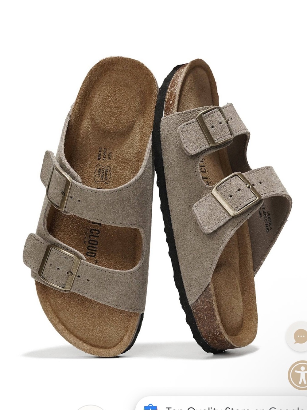 Classic Double-Buckle Suede Slide Sandals - Taupe